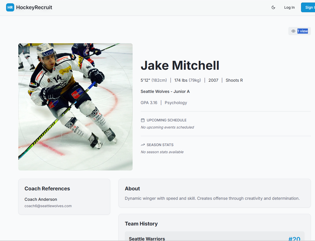 Setup a custom player profile to show potential coaches and recruiters
